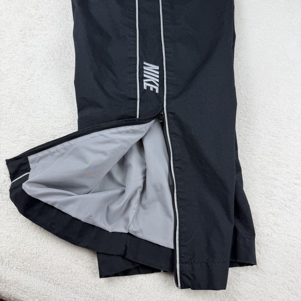 Vintage Nike Y2K Track Pants Mens L Black Mesh Lined, Zip Leg Vertical Logo 2005